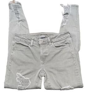 American Eagle Jeans Womens 6 Green Distressed Jegging Skinny Mid Rise Denim I17